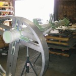 large view of a custom metal ornamental piece in the middle of fabrication